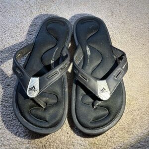 adidas Black Foam Toe-Post Sandals with Silver Logo